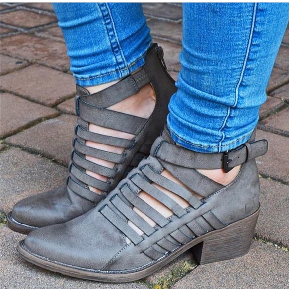 Stone Grey Cut Our Distressed Buckle Ankle Booties - Picture 8 of 8